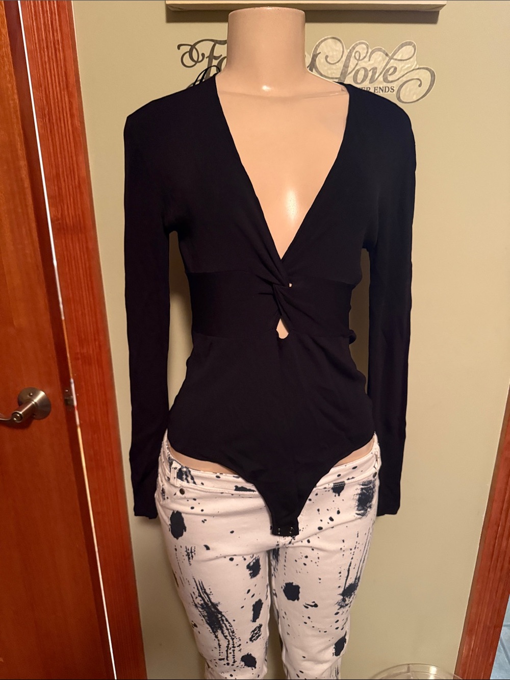 Zara Black Long-Sleeve Twist-Front Bodysuit